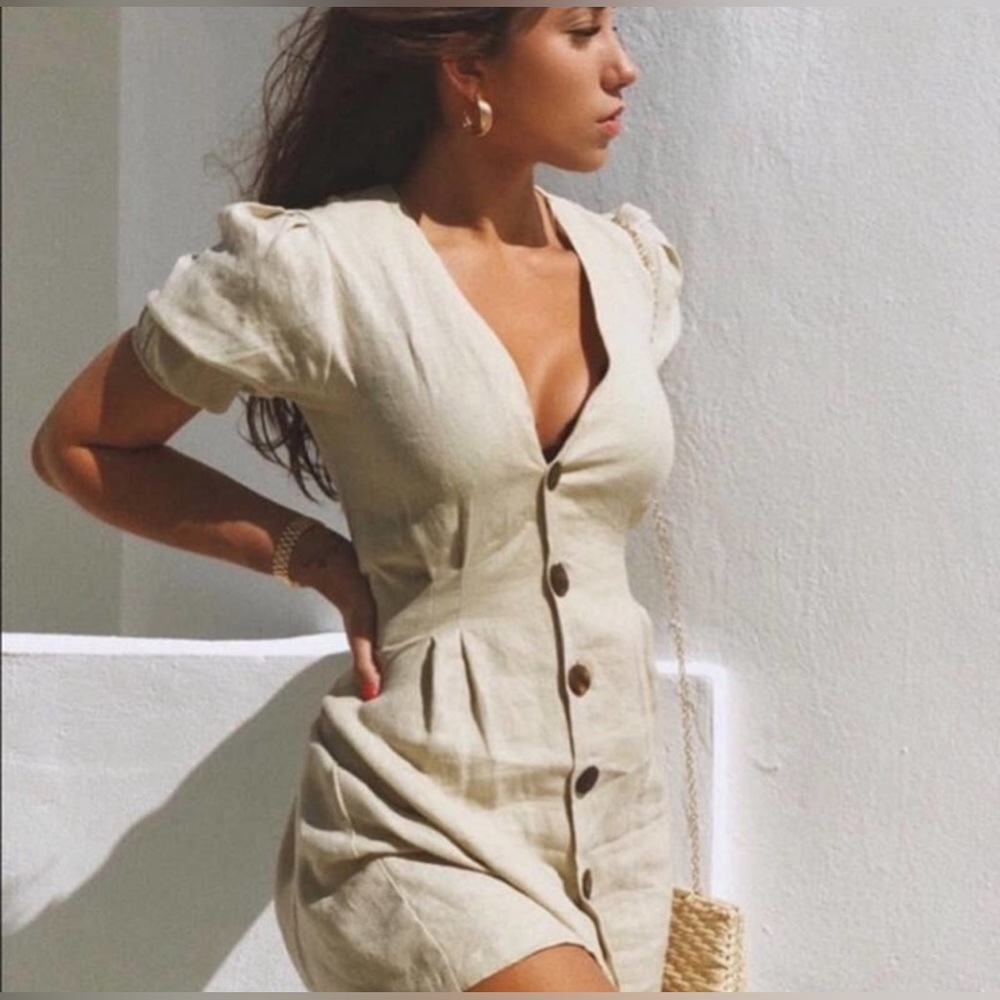 Zara Cream Button-Up Mini Dress